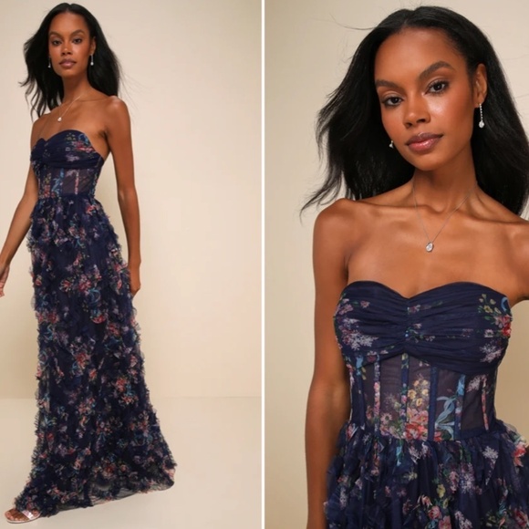 Lulu’s Beautiful Floral Bustier Boho Tiered Maxi - $98 on website! - Picture 3 of 4